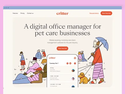Critter website refresh brand branding cat design dog graphic design groomer illustration logo marketing pet pets ui ux vector vet walker