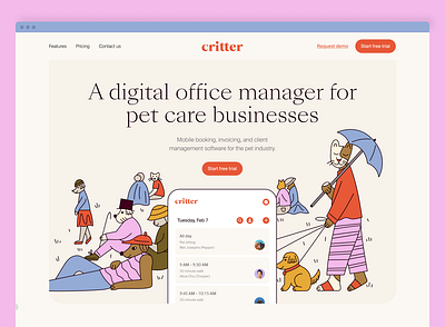 Critter website refresh brand branding cat design dog graphic design groomer illustration logo marketing pet pets ui ux vector vet walker