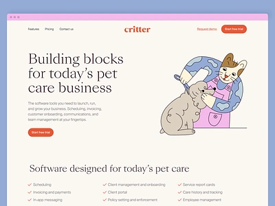 Critter website refresh brand branding cat design dog dog walker graphic design groomer illustration logo marketing pet pets ui ux vector vet walker