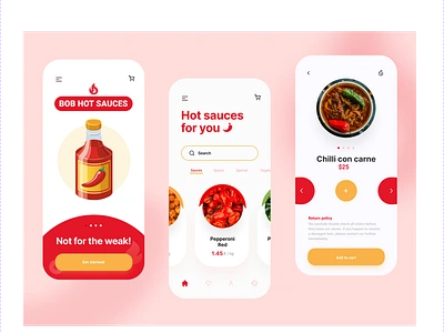 Bob Hot Sauce Mobile App app clean delivery app design food app food delivery app design minimal mobile app mobile app design mobile design sauce sauce app shop shop delivery ui uiux ux