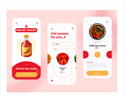 Bob Hot Sauce Mobile App app clean delivery app design food app food delivery app design minimal mobile app mobile app design mobile design sauce sauce app shop shop delivery ui uiux ux