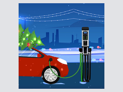 Holiday 2D Animation for EV Charging Station animation branding design graphic design graphicdesign identity illustration motion graphics vector web