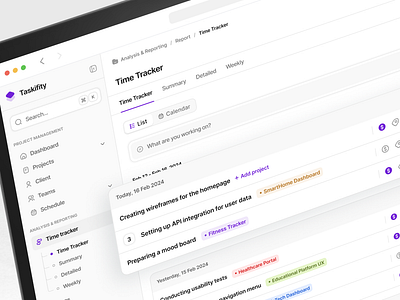 Time Tracker Dashboard app dashboard design desktop management modern modern design planner planning task time analysis time tracker tool tracker ui ux web work work planning workflow