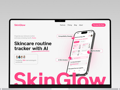 Landing page - AI Skincare App ai app aidesign appdesign design landing page skincare skincare app ui ui design ux uxui webdesign website design