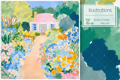 Watercolor Forest House & Flowers💐ct241208 packaging