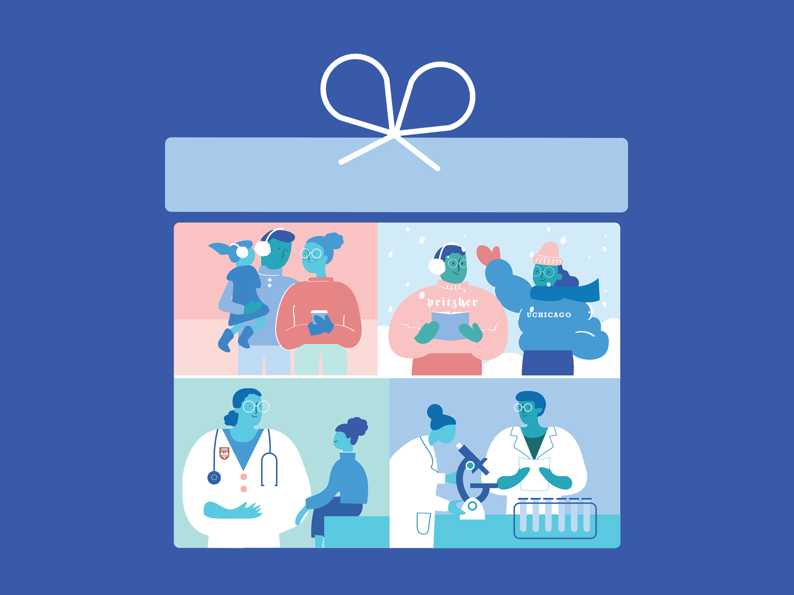 Giving to Science and Medicine Holiday Message animation beaker campaign college doctor education gift gifts giving holiday lab medicine patient research science snow student university winter