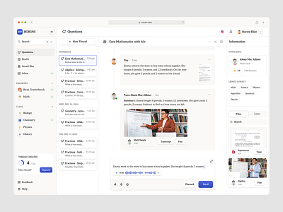 Roruni - Study and Learning Dashboard ask biology chat class clean dashboard discussions document draft group learning lectures math modern product design questions saas study thread uiux