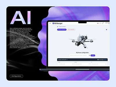 AI-Powered Drone Builder: Customize and Optimize with Ease 3d 3d modeling ai ai integration animation custom drone design drone drone builder drone customization intuitive ui smart configuration ui design uiux user friendly design user interface ux design webdesign website wireframe