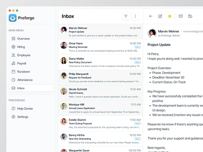 HR Dashboard - Message Inbox cansaas chat clean conversation dashboard dashbor design hr hr dashboard hr management inbox inteface mail message minimalist product product design saas ui ux