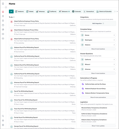 HR / Tax Compliance Dashboard ui