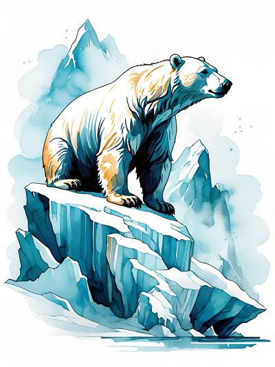 Polar bear on a shrinking iceberg. artic climate climate action climate change climate crisis iceberg polar bear sustainability watercolor