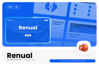 Renual PowerPoint Template blue business gsl key modern multipurpose pitch deck ppt pptx presentation template renual ui website white