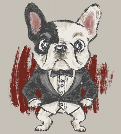 French bulldog in tuxedo animal character character design dog illustration pet