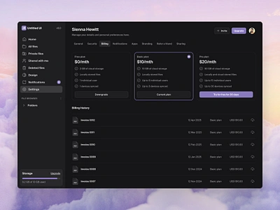 Plans & billing settings — Untitled UI billing plans product design settings ui design user interface