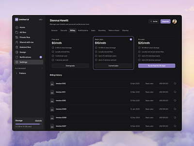 Plans & billing settings — Untitled UI billing plans product design settings ui design user interface
