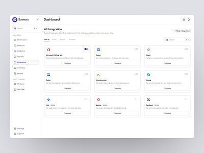Savsass Extensions Page Dashboard dashboard dashboard ui design product design sass product ui