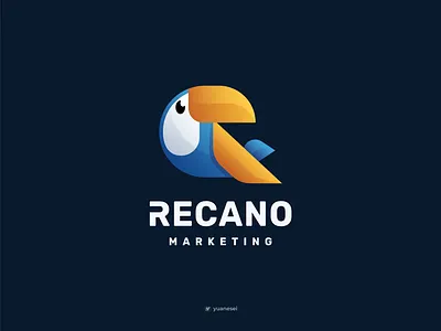 RECANO Marketing Logo Design animal bird branding colorful cute design gradient graphic design icon iconic identity illustration logo logo design mark marketing modern pelican symbol ui ux