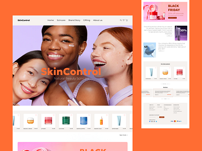 SkinControl Website design for a cosmetics store branding cosmetic cream design face graphic design hands orange shop skin ui ux