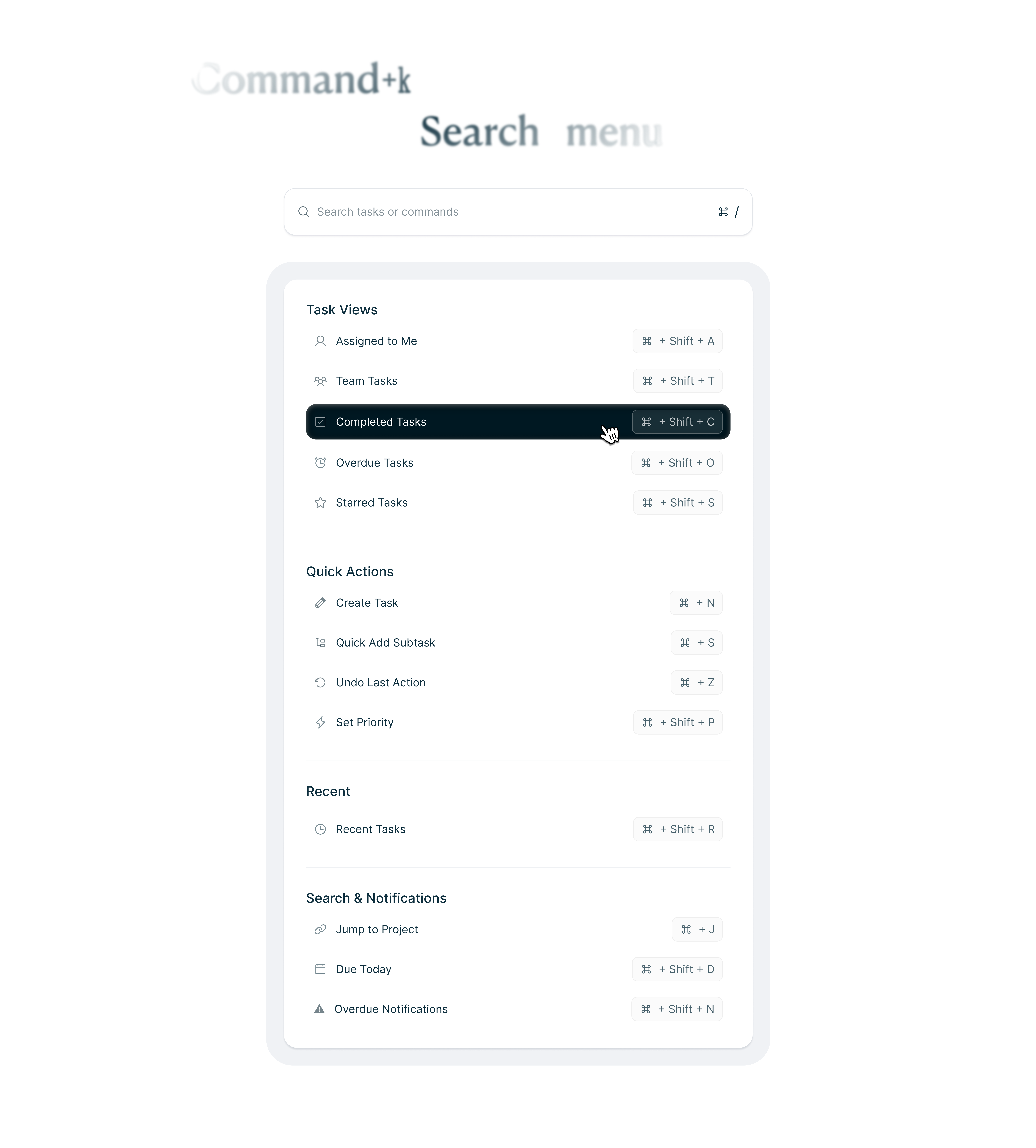 Command+k Search Menu app branding companent design figma graphic design logo search menu task ui uidesign uiux ux uxui website
