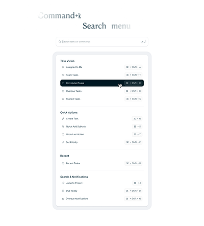 Command+k Search Menu app branding companent design figma graphic design logo search menu task ui uidesign uiux ux uxui website