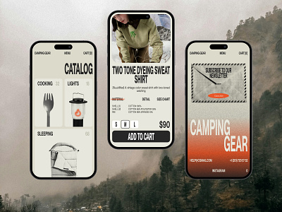 Camping Gear Ecommerce Mobile Website camping design e commerce ecommerce graphic design interaction design interface mobile mobile ui mobile website product page responsive design responsive website tourism ui user experience user interface ux web design website