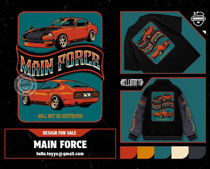 (DESIGN FOR SALE) Main Force Car Illustration Tshirt Design artwork automotive branding car clothing design for sale graphic design illustration main force old car retro streetwear tshirt design unique vintage
