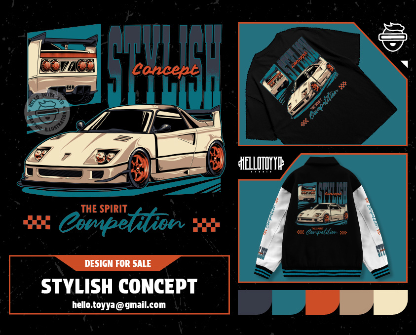 Stylish Concept Car Illustration • T‑Shirt Design apparel artwork automotive brand car clothing competition graphic design illustration race car racing retro streetwear stylish tshirt design vintage