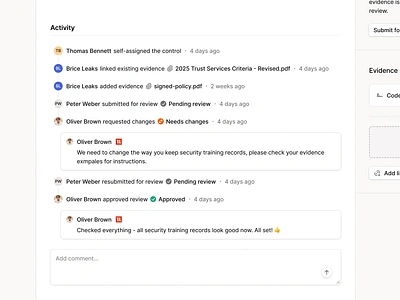 Activity Listing - History Control activity activity history blue compliance figma history light mode list listing minimal oneleet product design saas table timeline ui web