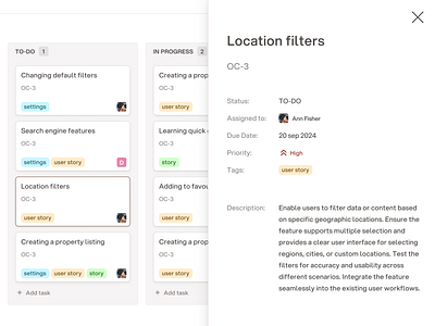 Everplan - Kanban Task details app application board details info information kanban kanban board management minimal overlay project project management simple task task management tasks to do ui ux