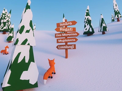 Liven Christmas Village 3d animation christmas fir tree fox mountains snow village