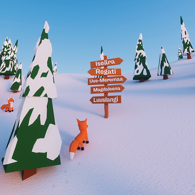 Liven Christmas Village 3d animation christmas fir tree fox mountains snow village