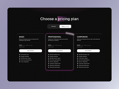 PRICING PAGE DESIGN aesthetic darkmode design figma minimalistic plan pricing page ui ux website