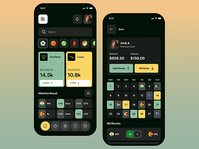 Sports Betting App UI account management app interface betting app dark mode design finance financial app mobile mobile app mobile app design mobile ui mobile ux modern ui sports betting ui ui design ui ux user interface ux ux design