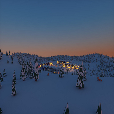 Christmas Village 3d christmas evening fox houses lights low poly snow village