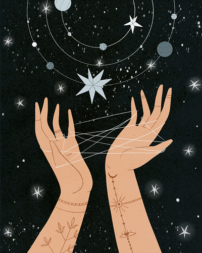 Mystic tattoo hands: illustration with night sky, starts, planet digital fantasy flat hand drawn hands illustration magic mystic night planets procreate sky stars tattoo universe