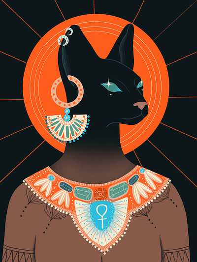 Bastet Ancient Egyptian goddess - magic female illustration 2d ancient cat digital egypt female flat goddess hand drawn illustration magic mystic mythology procreate