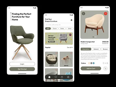 Simple Furniture Mobile App app app ui branding figma furniture mobile app prototype typograph ui user interface ux visual design