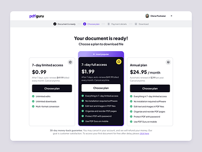 pdf guru_choose a plane page choose a plan page subscription plan ui concept