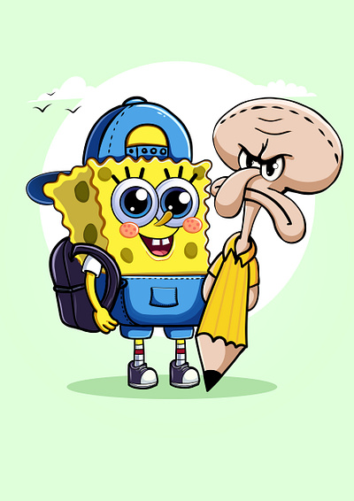 Squarepants and Squidward Spongbob- cartoon cartoon design illustator illustration illustration design imagination spongbob cartoon squarepants and squidward vector vector design