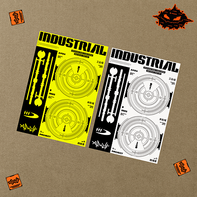 Industrial stickers branding design graphic design illustration logo original painting ui