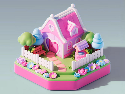 Sweet Dream Home 3D Design 3d 3d creation 3d design colorful colors creative creative design creative visuals cute design cute model dreamy dreamy landscape fantasy home flowers home design home style modern modern 3d pink toy house