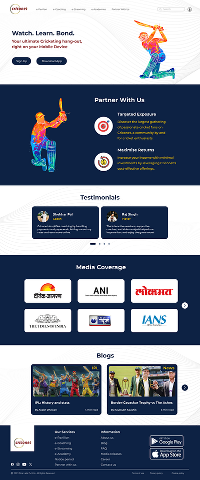 Criconet website redesign cricket ui ux website