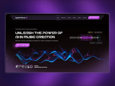 SynthWave AI - AI Music Generator aiforcreators aimusicgenerator branding contentcreator figmadesign gamesoundtracks machinelearning musiccreation musicinnovation synthwaveai uidesign uiux