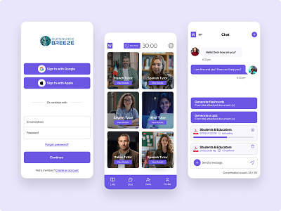 Outsource Breeze Mobile App ai ai tutor app design education app learning mobile mobile app mobile app design mobile ui design ui uiux ux