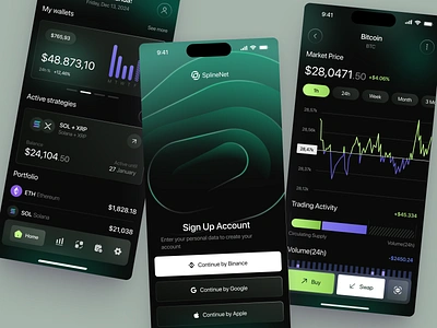 SplineNet - Mobile App for Crypto app app design app ui design application ui design graphic design home screen app mobile app mobile design platform ui uiux ux