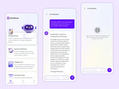 MindMuse – All-in-One Creativity Hub ai art app ai chat app ai content app ai content application ai content generator app chat app chat gpt content generator app creative figma figma design mobile application mobile application design mobile ui ui app ui design user interface design ux ux design