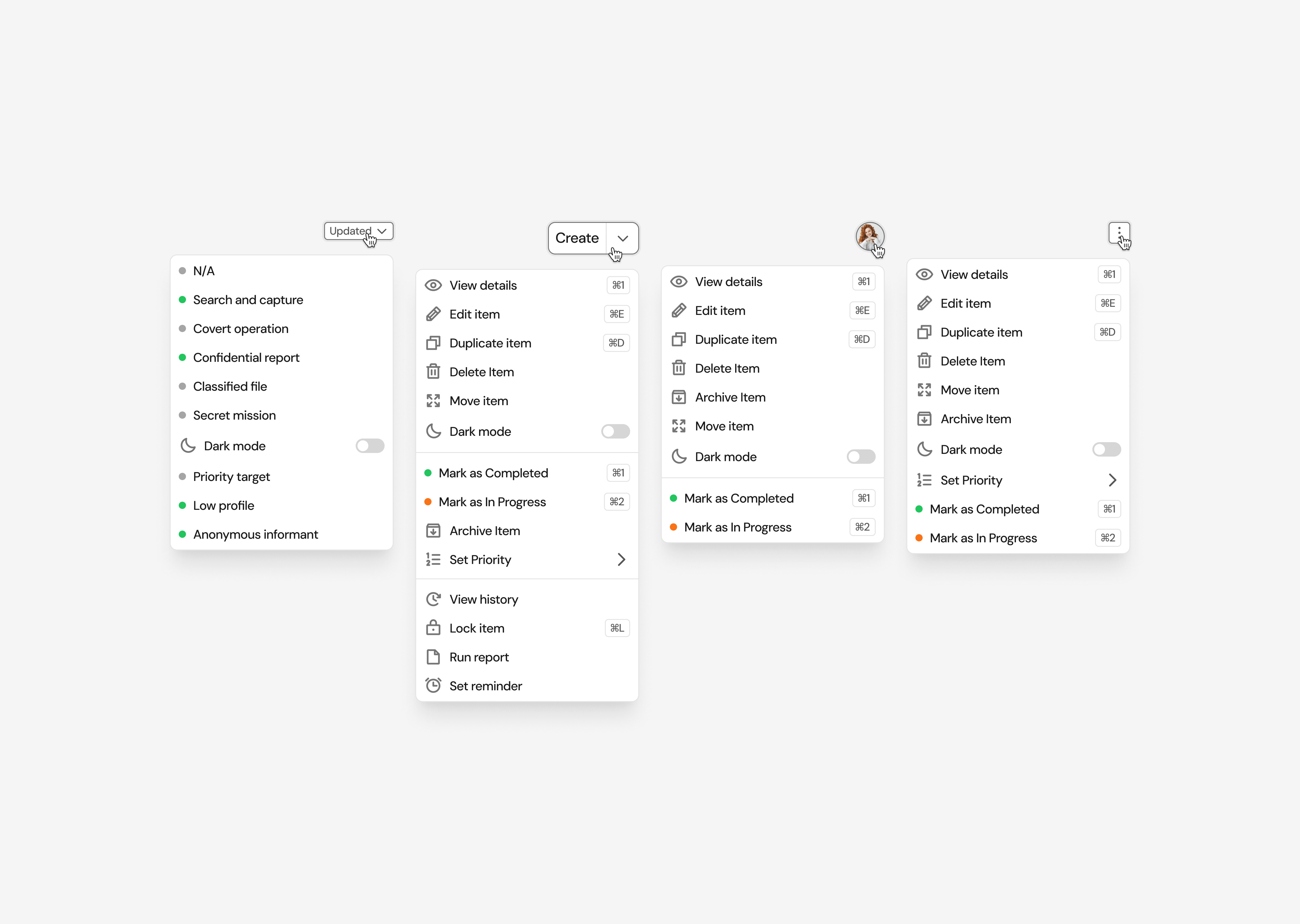 Dropdowns · Koala UI branding clean design dropdowns figma illustration koala landing landing page menu dropdown toggle ui ui design ui dropdown ui dropdowns ux design