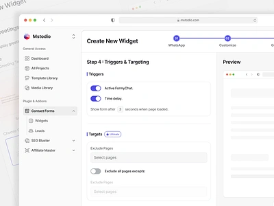 Triggers & Targeting for WP Plugin create widget creation page customize form builder leadgeneration tool modern saas ui untitled ui ux web app wordpress plugin