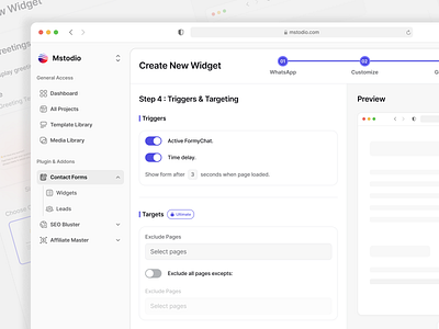 Triggers & Targeting for WP Plugin create widget creation page customize form builder leadgeneration tool modern saas ui untitled ui ux web app wordpress plugin