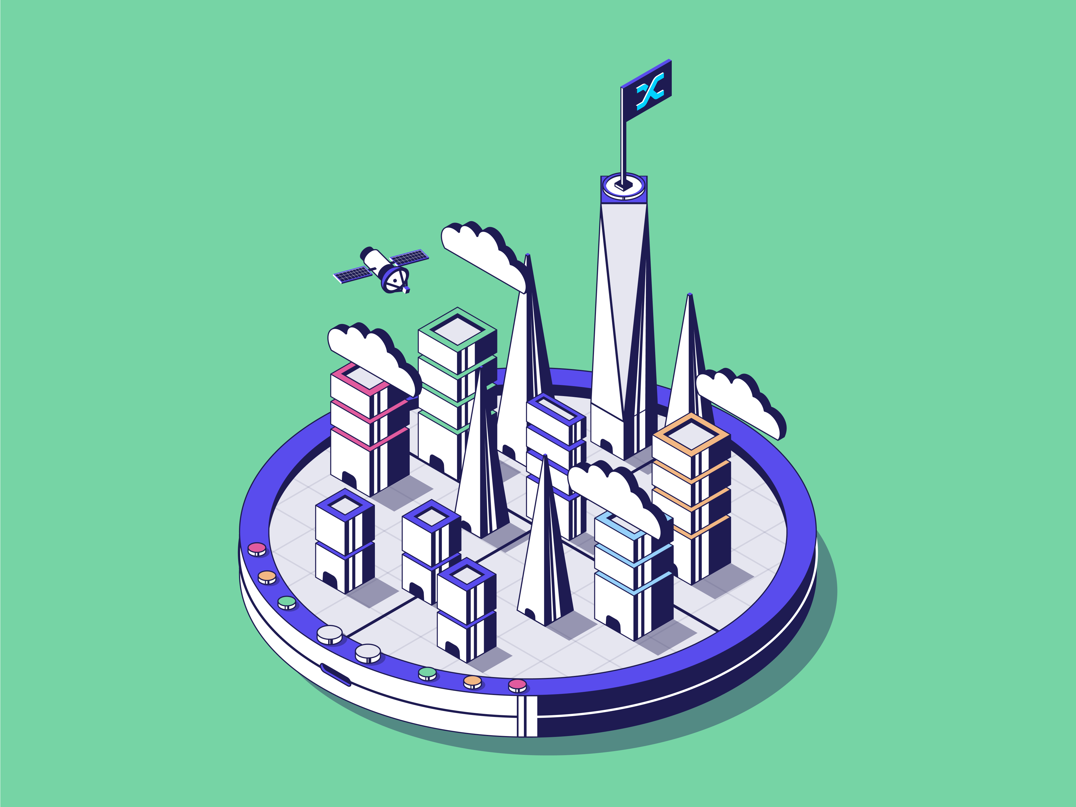 New World Illustration app branding buildings crypto defi design graphic design illustration isometric line art logo skyline typography ui ux vector world